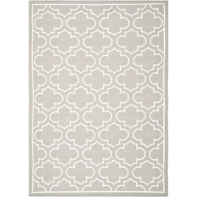 Modern Handwoven Geometric Wool Rug in Grey/Ivory, 6' x 9'