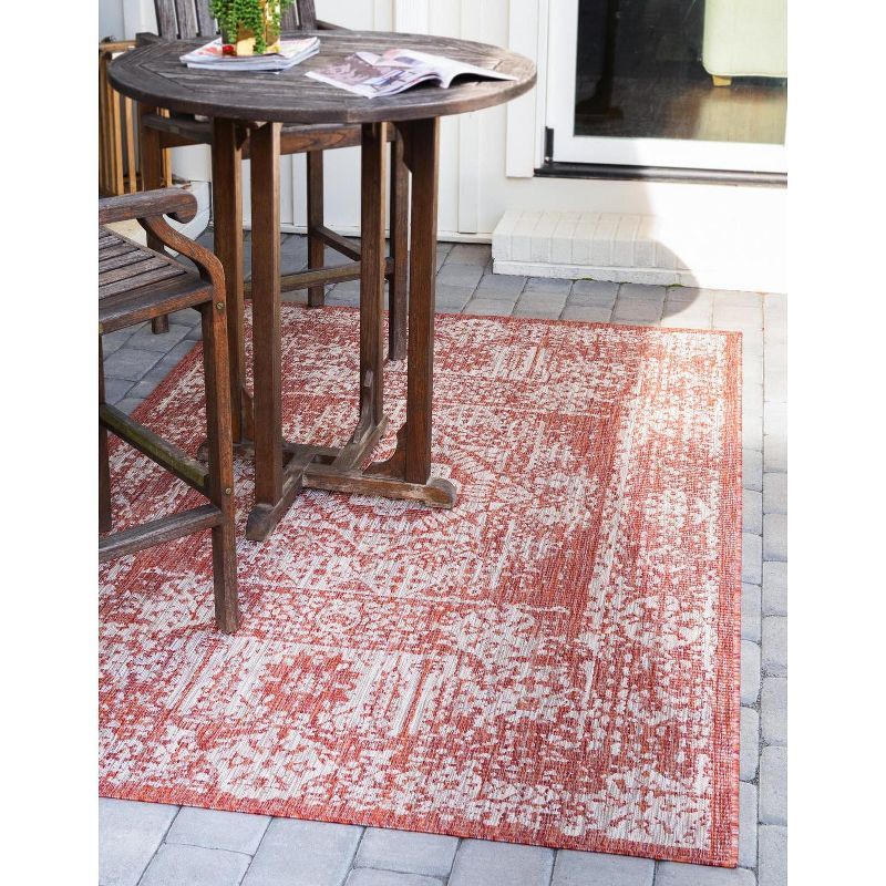 Timeworn Rust Red & Gray 5'3" x 8' Outdoor Area Rug