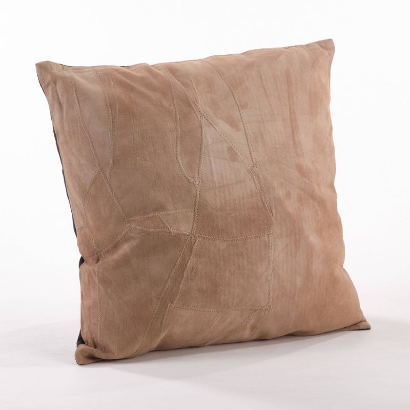 16" Camel Leather Poly Filled Square Throw Pillow