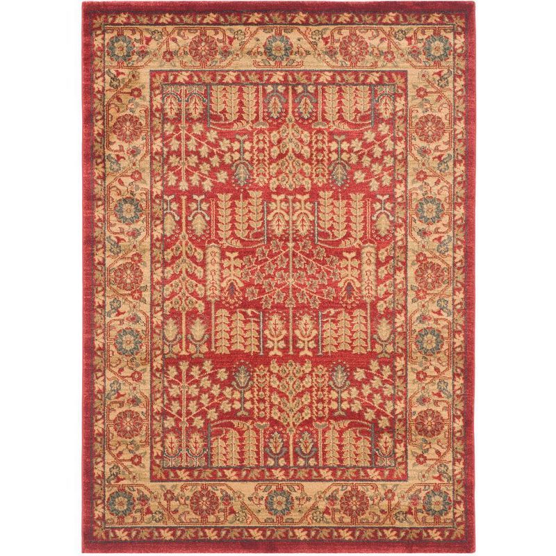 Handmade Red Synthetic Rectangular Easy Care Rug 4' x 5'7"