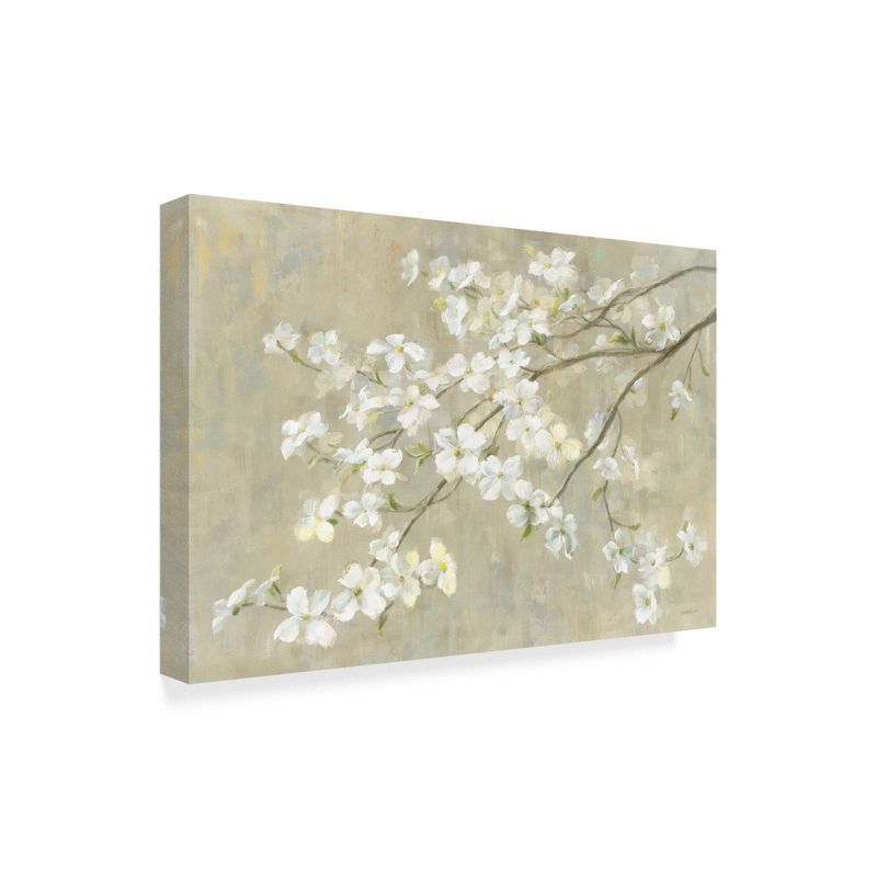 47" x 30" White and Tan Floral Canvas Art