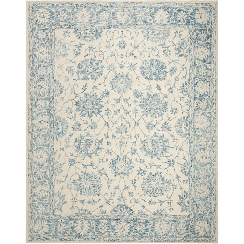 Hand-Tufted Blossom Wool Area Rug, Ivory/Blue, 8' x 10'