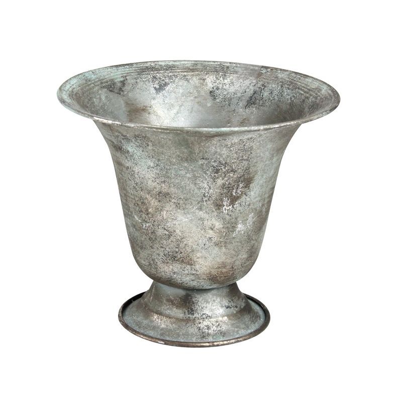 6.75" Weathered Silver and Verdigris Metal Urn Planter