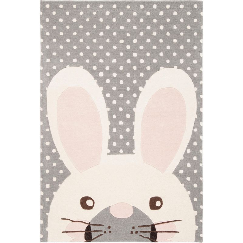 Grey and Ivory Wool Bunny 4' x 6' Kids Area Rug