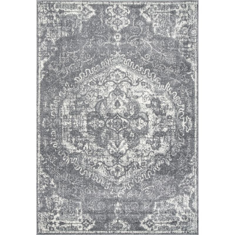 Dark Gray Medallion 5' x 7' Synthetic Reversible Area Rug