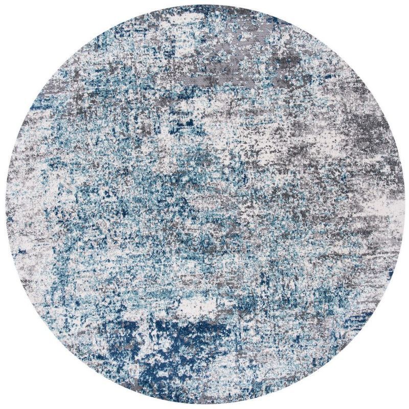 Aston 3' Round Gray and Blue Abstract Rug