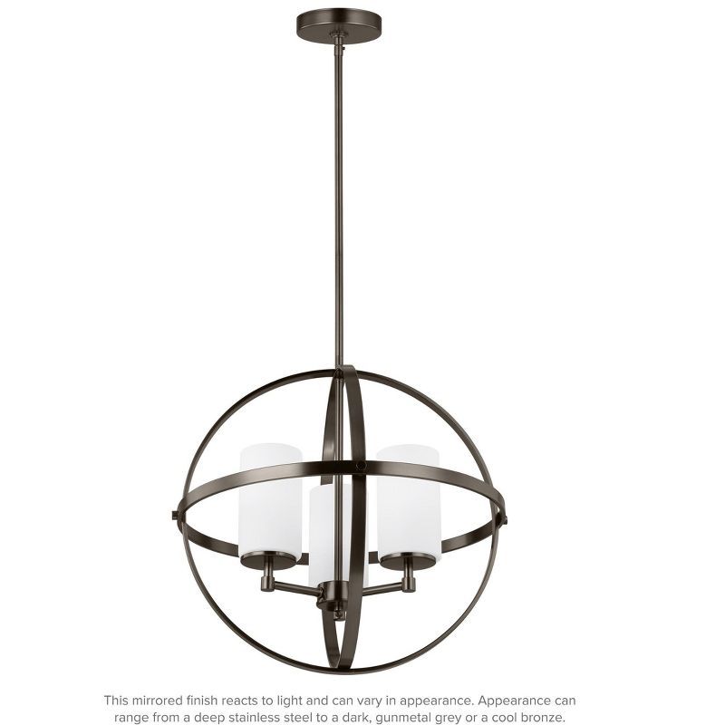 Mini Bronze Cage 3-Light Chandelier with Etched Glass