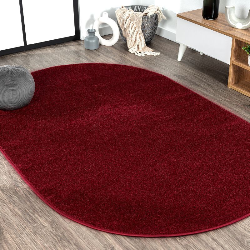 Dark Red Oval Synthetic Low-Pile Area Rug, 3' x 5'