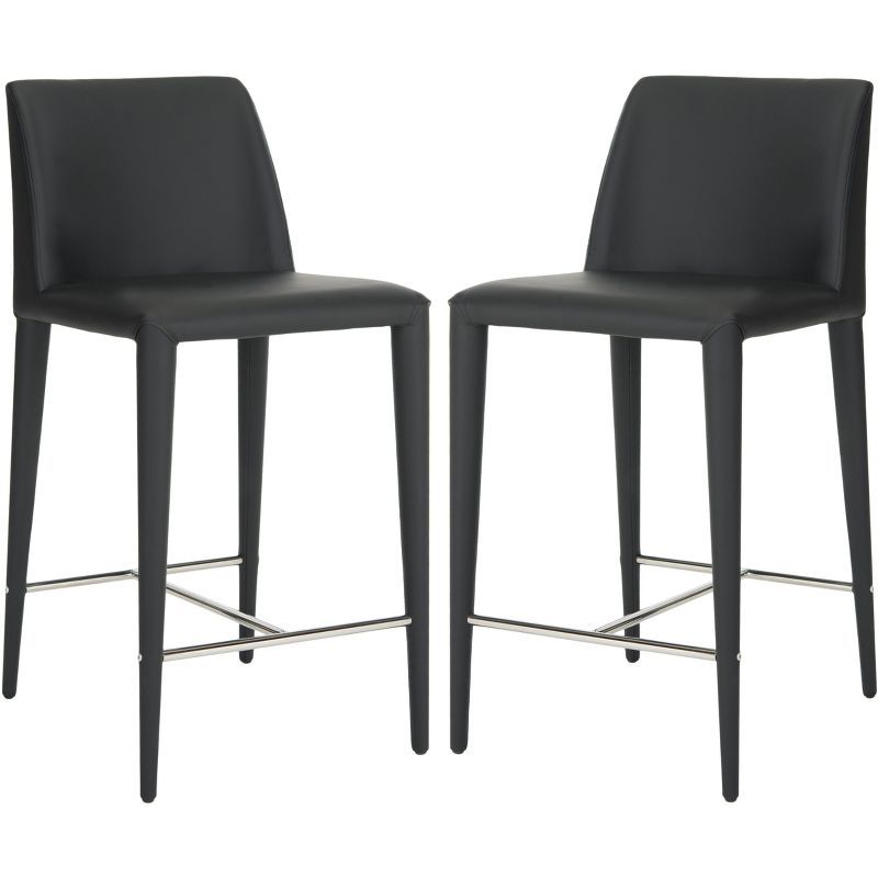 Garretson Black Leather and Metal Minimalist Counter Stool Set