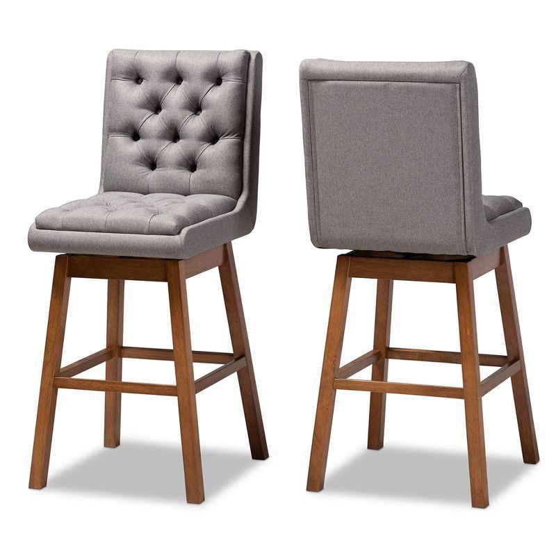 Gregory Walnut & Grey Swivel Bar Stool Set with Button Tufting