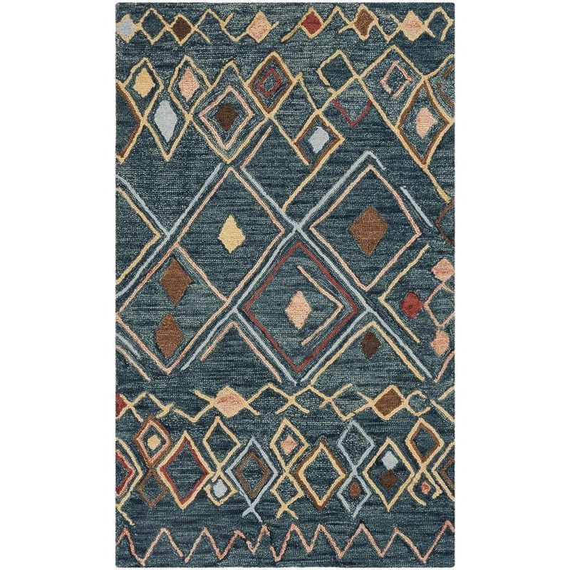 Handmade Blue Wool 3' x 5' Tufted Area Rug