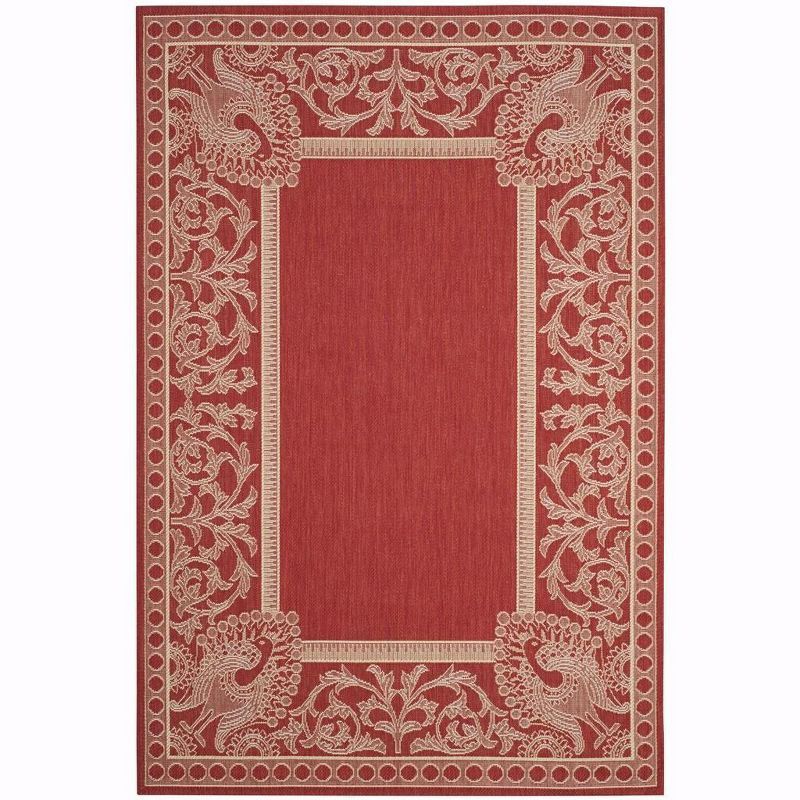 Red and Natural Floral Border Indoor/Outdoor Rug, 2' x 3'7", Synthetic