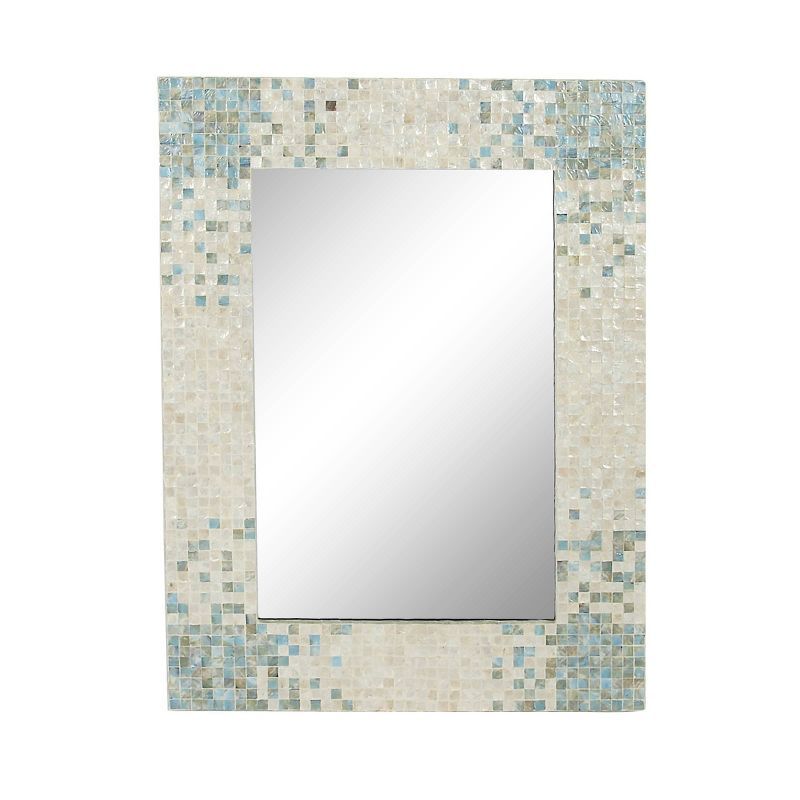 Coastal Cream Rectangular Wall Mirror with Blue Mosaic Corners