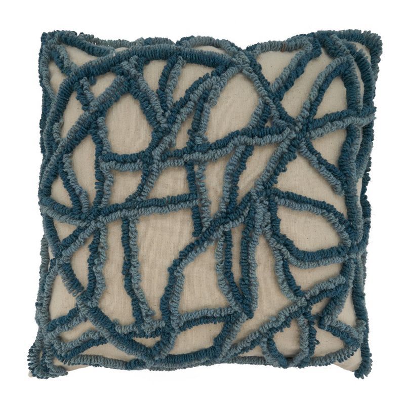 Blue Embroidered Cotton Square Throw Pillow