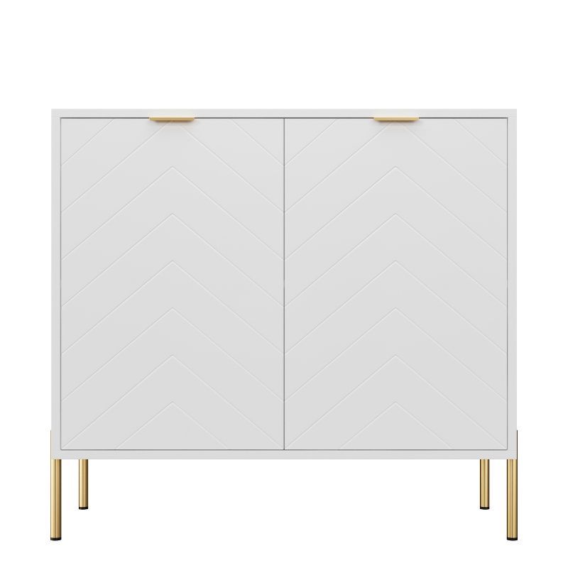 Modern White MDF 2-Door Cabinet with Gold Metal Legs