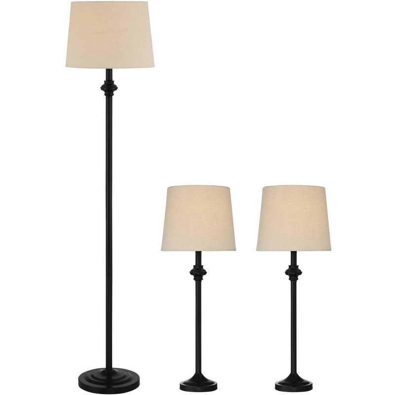 Carter 3-Piece Lamp Set with Black Metal Frame and Cream Fabric Shade