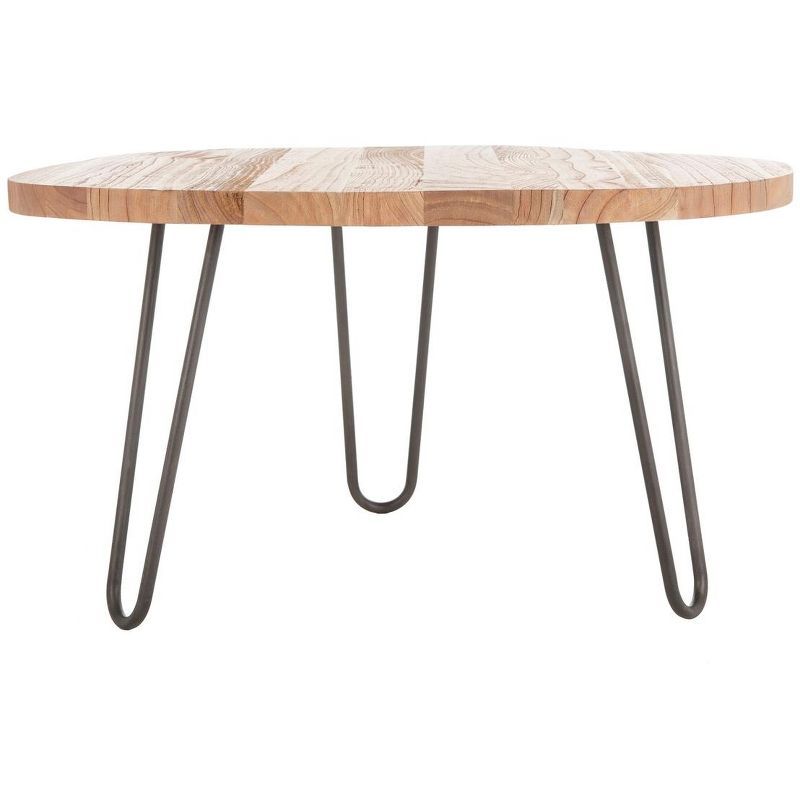 Weathered Oak and Steel Round Transitional Coffee Table