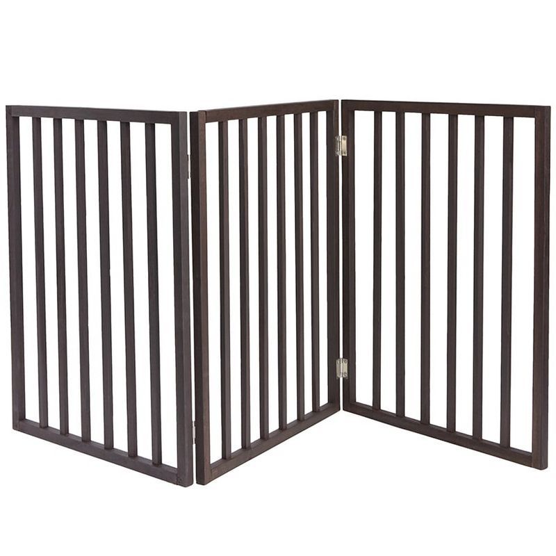 Dark Brown Wood Freestanding Folding Pet Gate