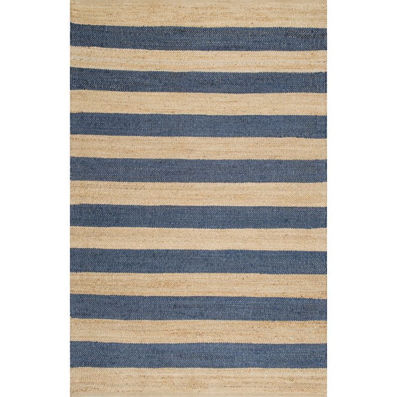 Denim and Tan Striped 6' x 9' Jute Cotton Flatweave Rug