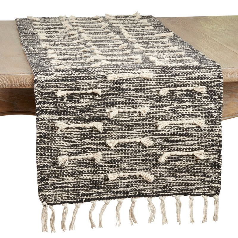 Black and Off-White Cotton Dashed Stitch Table Runner