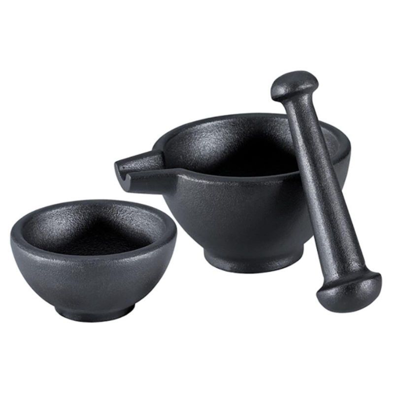 Black Cast Iron 3-Piece Mortar and Pestle Set