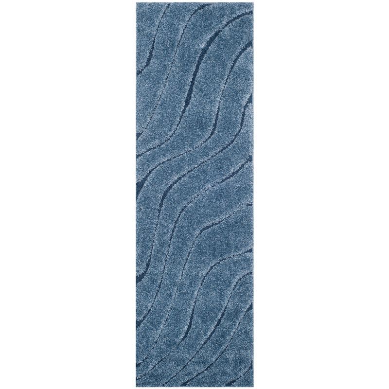 Light Blue Hand-knotted Shag Rug, 2' 3" x 9'
