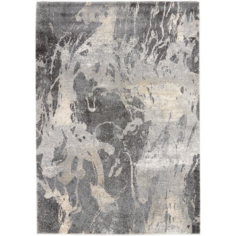 Abstract Beige and Grey Synthetic Easy-Care Area Rug 63"x8"