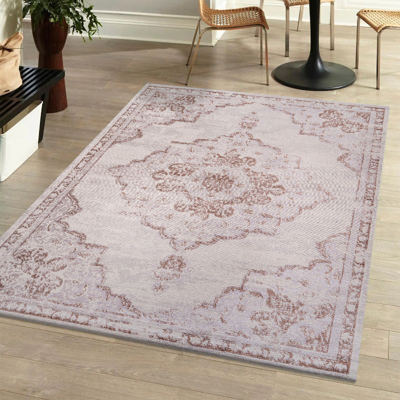 Alhambra Red and Cream Synthetic Medallion Area Rug