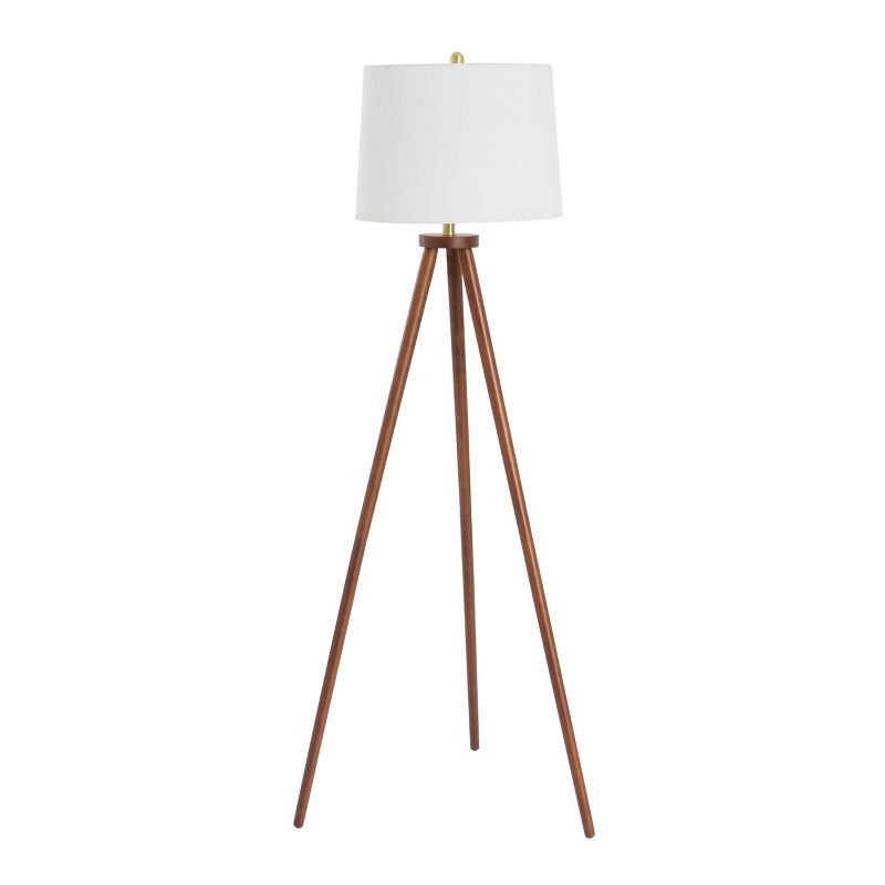 63.5'' Mid-Century Modern White Wood Tripod Floor Lamp