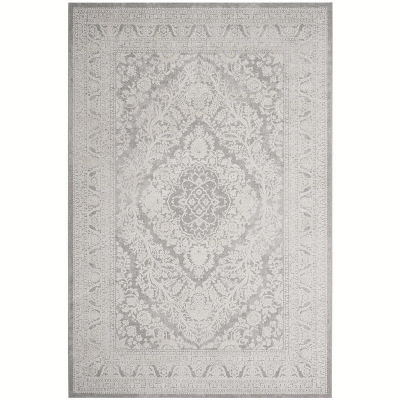 Gray Floral Synthetic Low Pile Area Rug, 6' x 9'