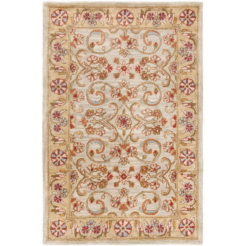 Light Green and Gold Hand-Tufted Wool Area Rug, 4' x 6'