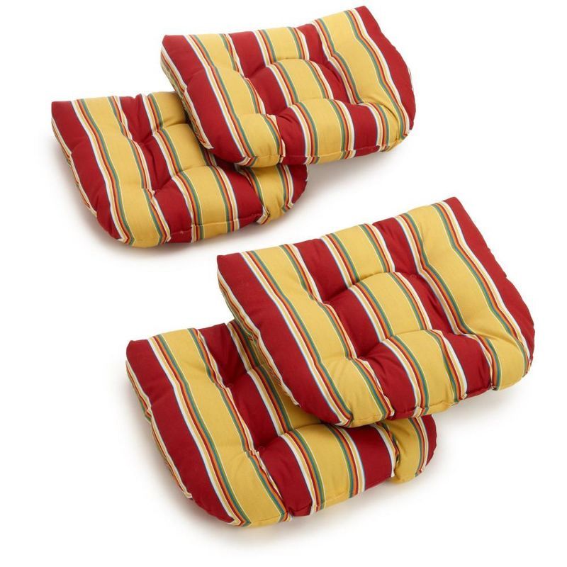 19-inch Yellow and Red Striped Polyester Tufted Dining Chair Cushions