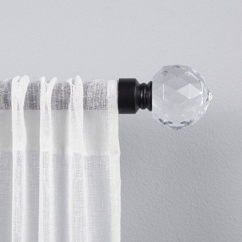 Matte Black Adjustable Curtain Rod with Clear Crystal Finials