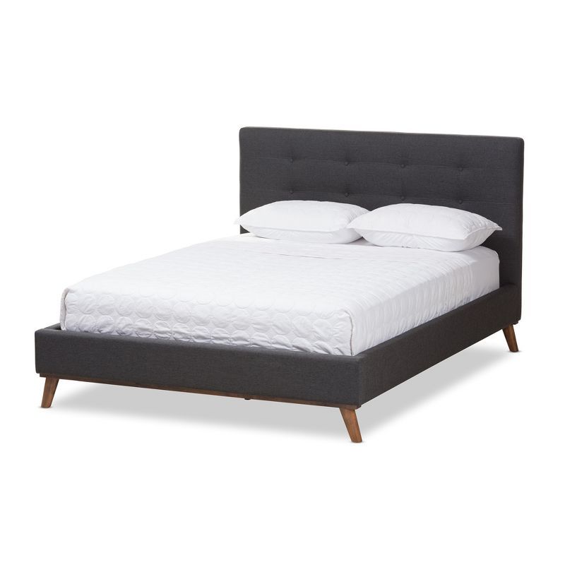 Valencia Dark Gray King Upholstered Platform Bed with Tufted Headboard