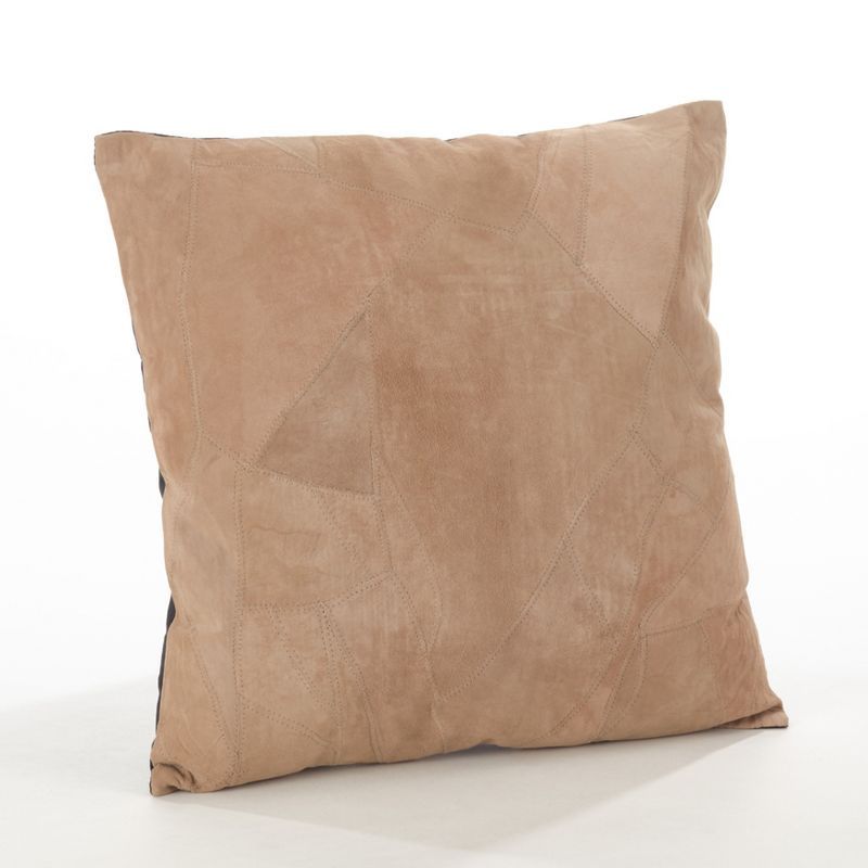 Camel Leather Square Embroidered 20" Throw Pillow