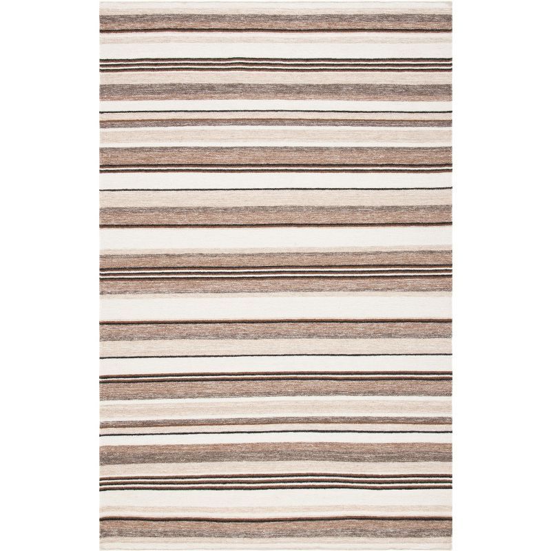 Ivory and Natural Wool Striped Flat Woven Area Rug