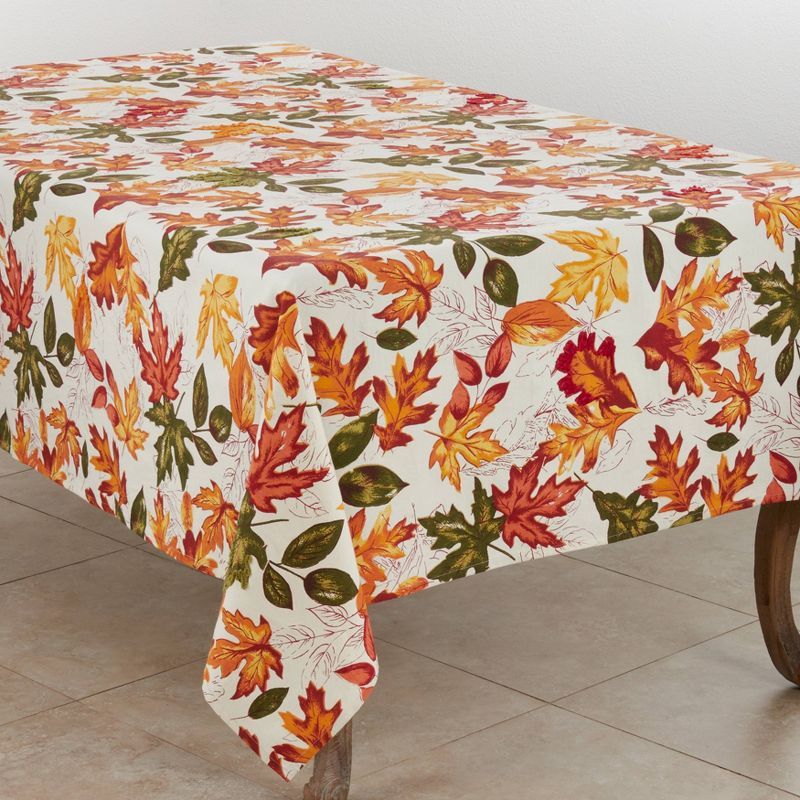 65" x 104" Embroidered Autumn Leaves Cotton Tablecloth