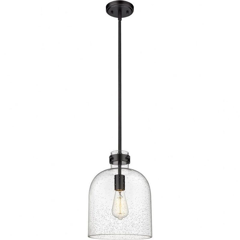 Matte Black and Glass 13" Indoor/Outdoor Pendant Light