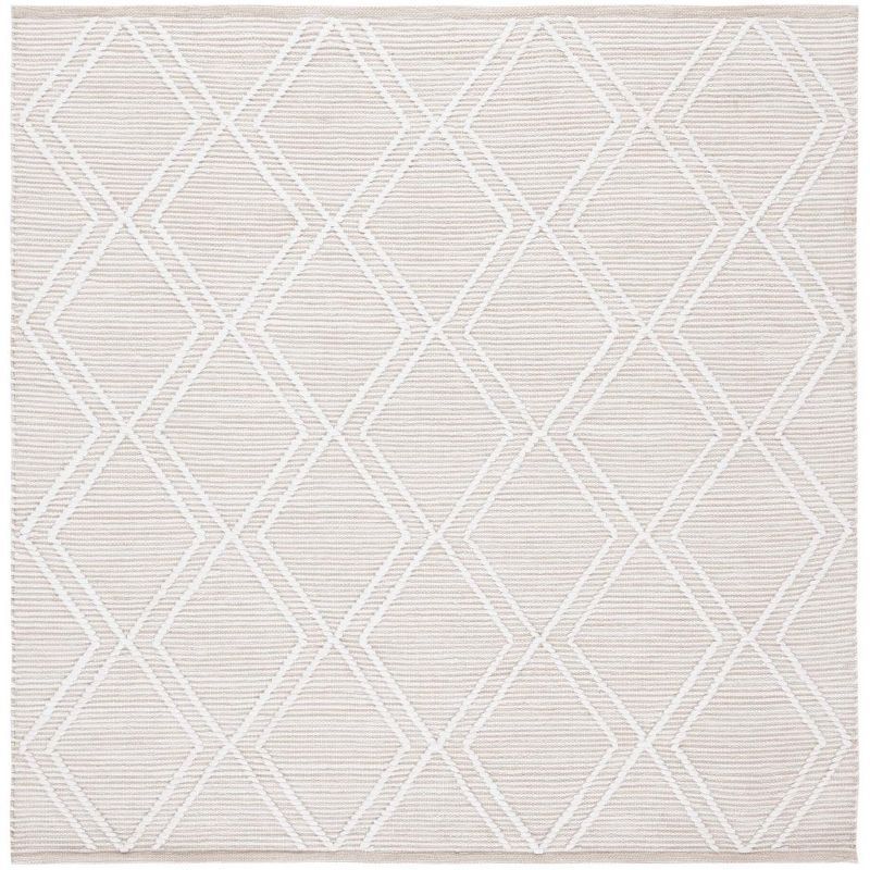 Natural Ivory 6' Square Flatweave Wool Rug