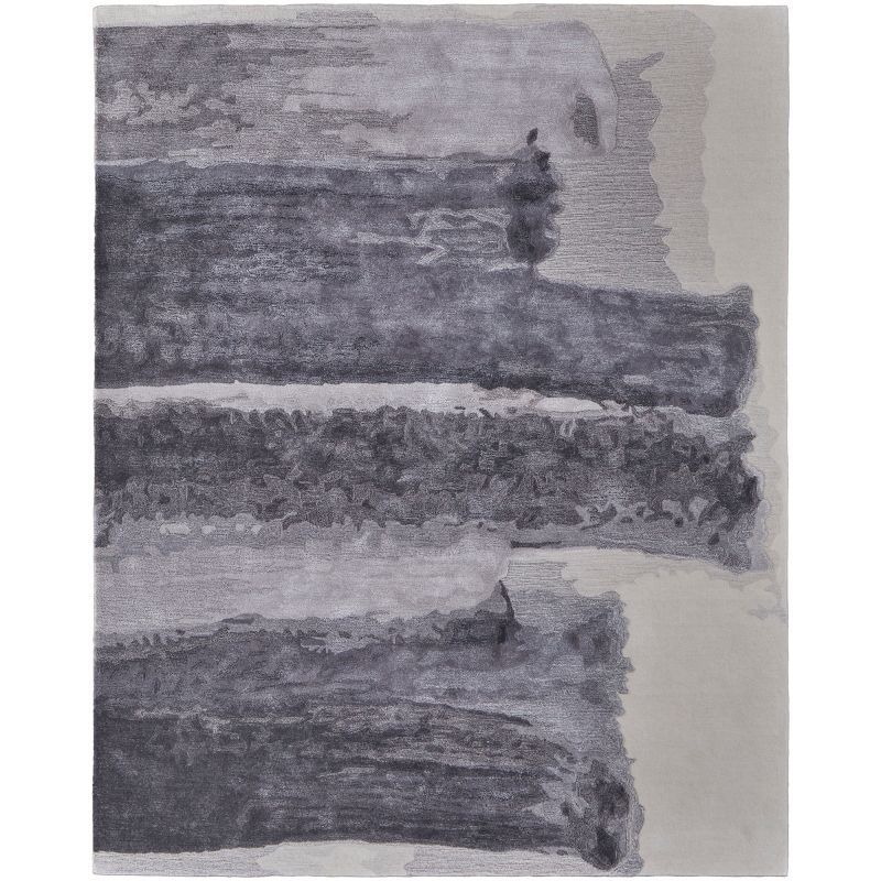 Gray and Blue Abstract Hand-Tufted Wool Area Rug