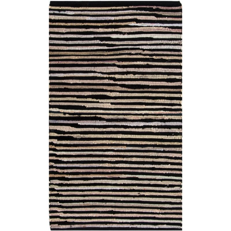 Hand-Woven Black and Multicolor Striped Cotton Area Rug, 2'6" x 4'