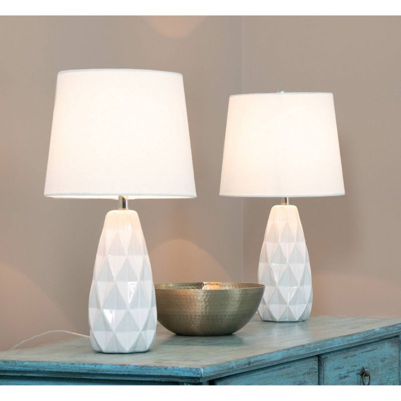 Set of 2 White Ceramic Accent Lamps with Linen Shades