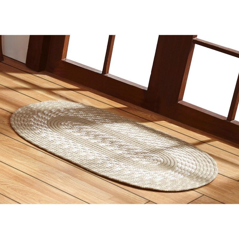 Newport Tan Oval Braided 30" x 50" Synthetic Reversible Rug