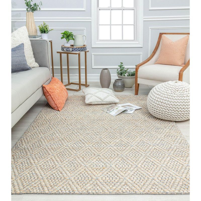 Gray and Beige Diamond Wool 5' x 7' Area Rug