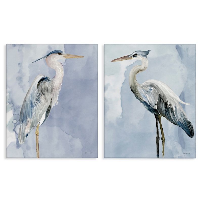 Heron Birds Blue Sky Watercolor Canvas Wall Art Set