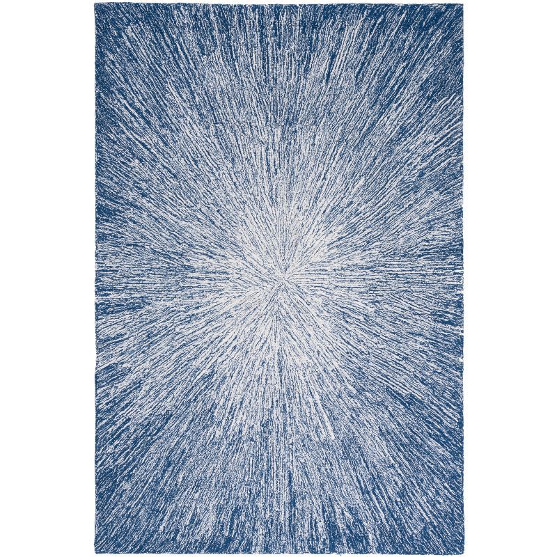 Blue and White Handmade Wool Tufted Area Rug 4' x 6'