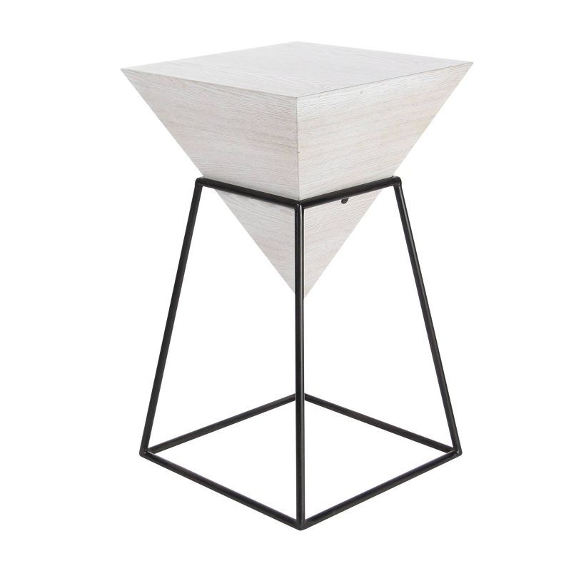 Triangular Wood and Metal Accent Table with White Top