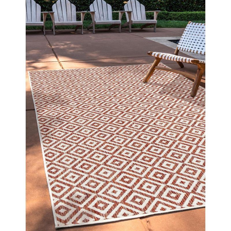 Rustic Red Geometric 6' x 9' Easy-Care Outdoor Area Rug