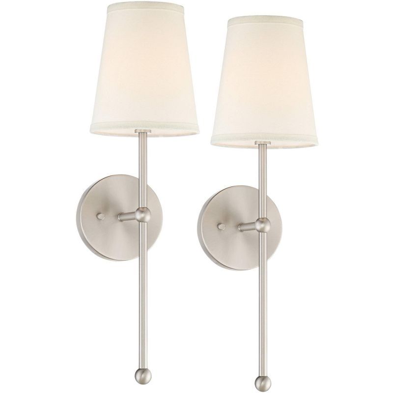 Elena 15" Brushed Nickel Wall Sconces with Cream Linen Shade