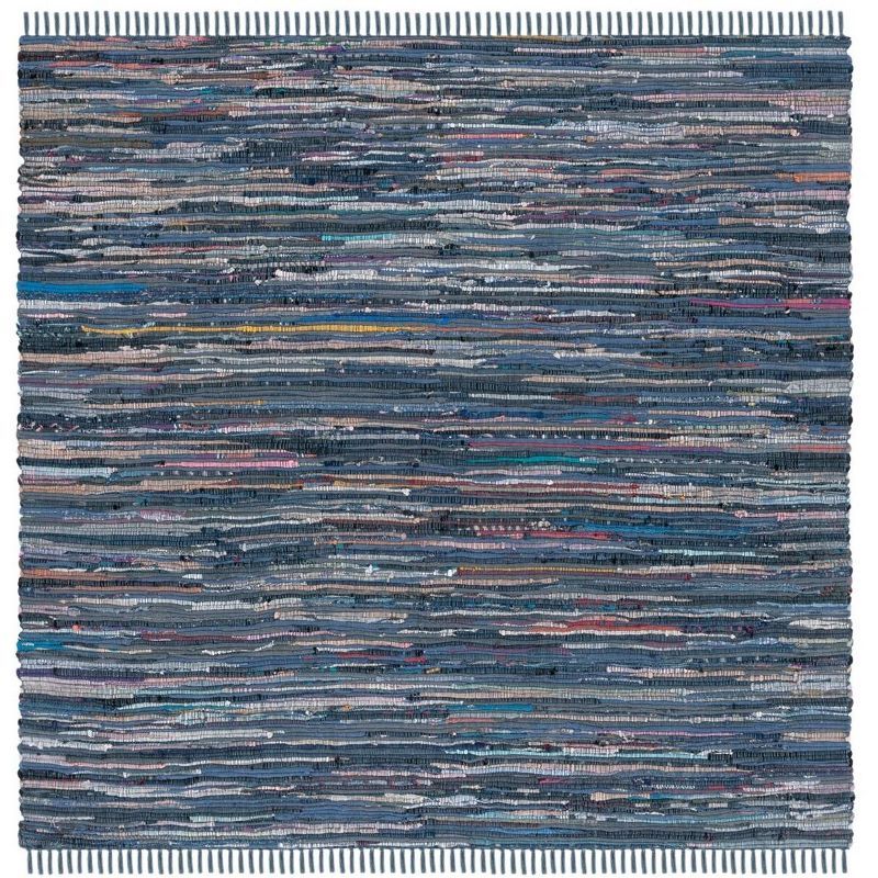 Ink and Multicolor Handwoven Wool Cotton Square Rug